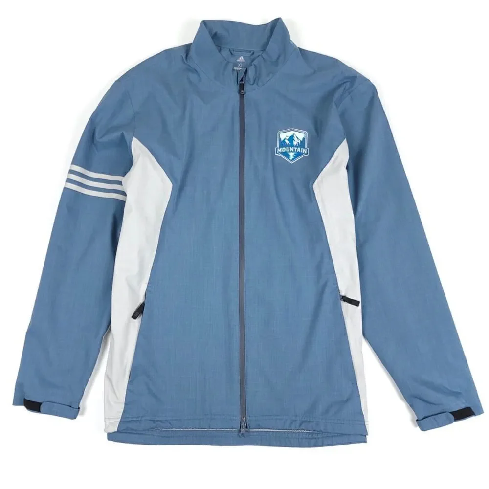 ADIDAS Golf Climaproof Full Zip Windbreaker Jacket Slate Blue Colorblock Mens XL